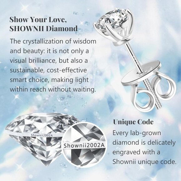 Diamond 4-Prong Lab-Grown Diamond Stud Earrings for Women 0.5CT 1CT 14K Gold Pla - Picture 4 of 7